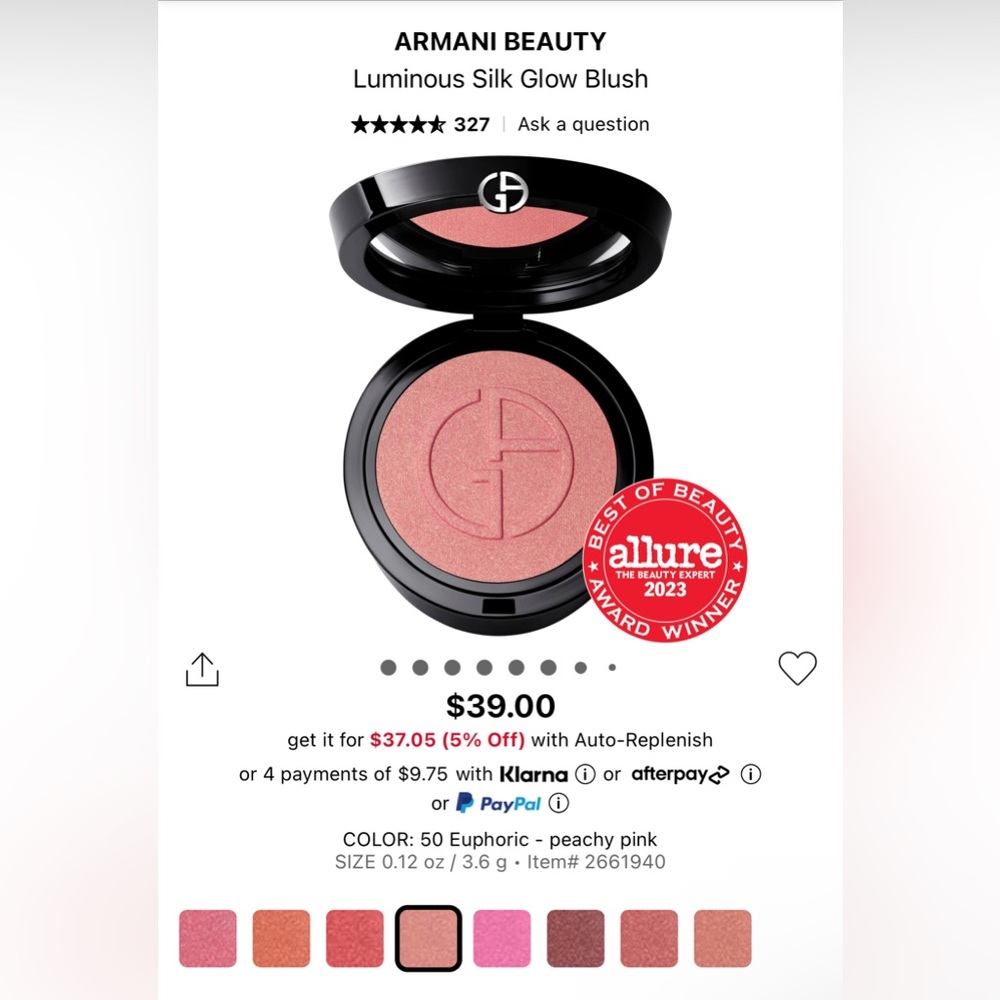 Nearly new, Armani Luminous Glow Silk Blush in shade 50, Euphoric